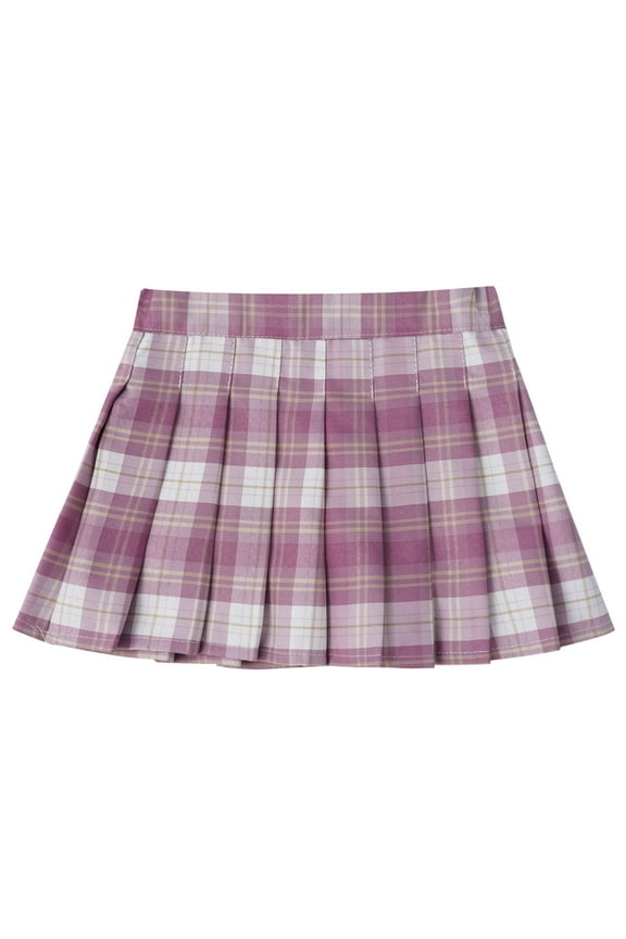 Kids Girls High Waist School Uniform Tartan Skirt A-line Plaid Pleated Mini Skorts Students Pink 160/L