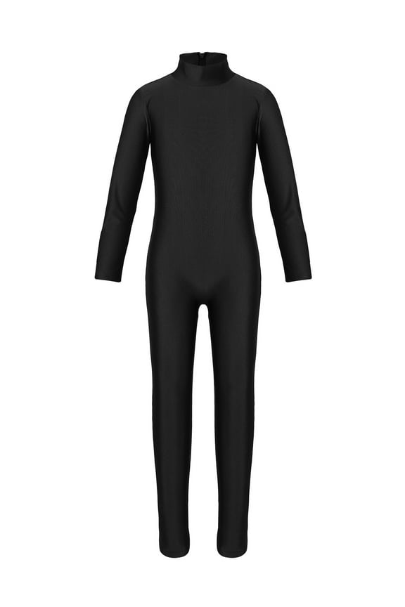 Kids Girls Long Sleeve Dance Outfit Full Length Unitard Leotard Bodysuit Gymnastic Jumpsuit Black S