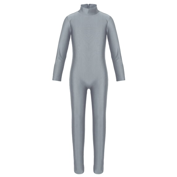 Moggemol Kids Girls Long Sleeve Dance Outfit Full Length Unitard Leotard Bodysuit Gymnastic Jumpsuit Dark Grey XXL