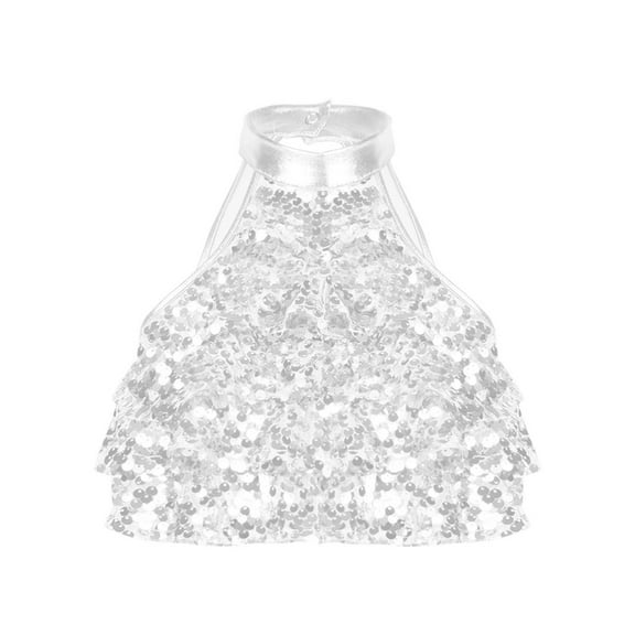 Moggemol Kids Girls Sequins Halter Sleeveless Hip Hop Jazz Latin Samba Ballet Dance Crop Tops Carnival Party Dancewear Silver 6