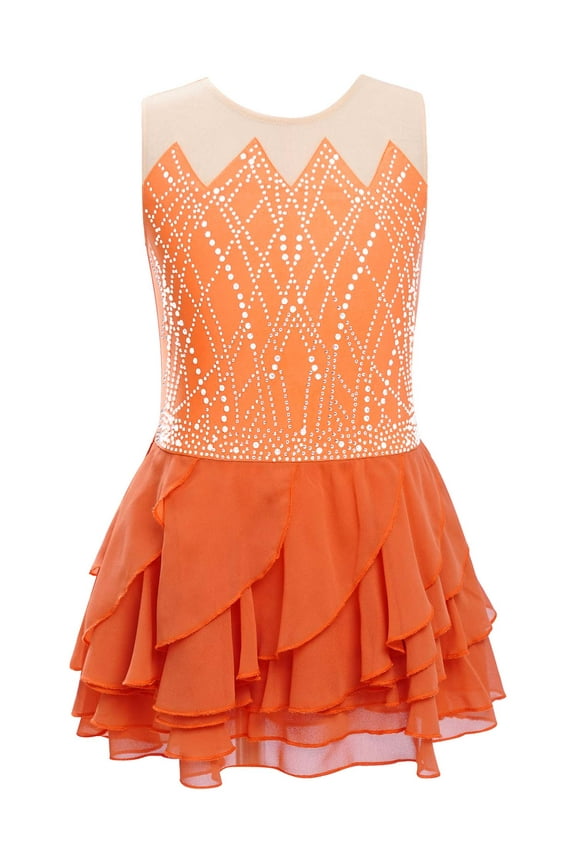 Kids Girls Sleeveless Figure Ice Skating Ballet Leotard Dress Modern Jazz Latin Lyrical Orange 4