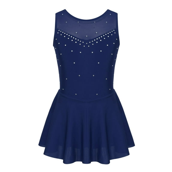 Moggemol Kids Girls Sleeveless Mock Neck Figure Ice Skating Dress Tulle Tutu Dance Dresses Ballet Navy Blue 14