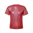 thumbnail image 1 of Moggemol Kids Girls Sparkly Metallic Shiny T-shirt Boys Short Sleeves Loose T-Shirt for Dance Red 110, 1 of 7