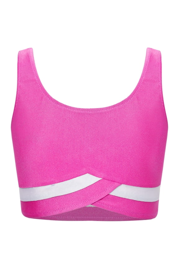 Kids Girls Sports Training Bra Workout Yoga Vest Crop Tank Tops Activewear Dance Ballet Top Hot Pink 8