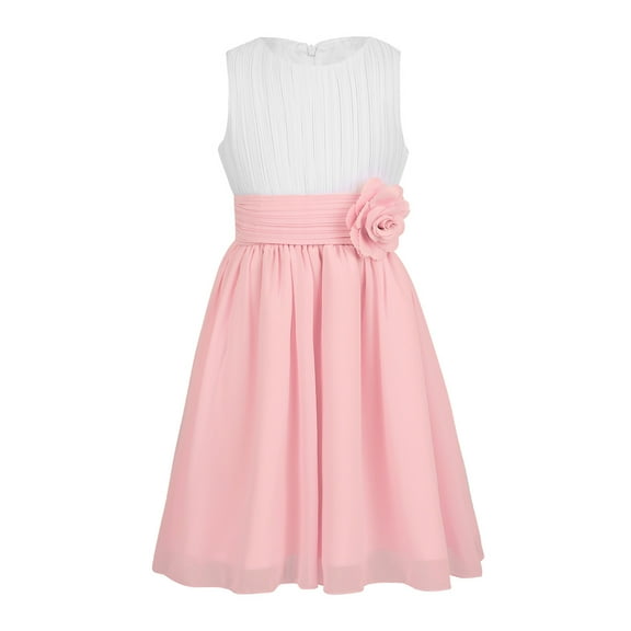 Moggemol Kids Girls Wedding Flower Girl Dress Pageant Evening Party Bridesmaid Gown Dance Ball Gown White&Pink 6