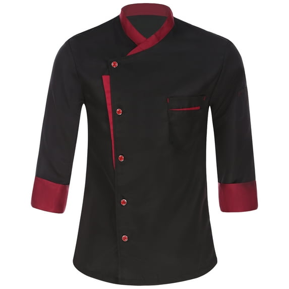Moggemol Men Women Chef Jacket Unisex Long Sleeve Restaurant Hotel Work Clothes Kitchen Cooking Black 4XL