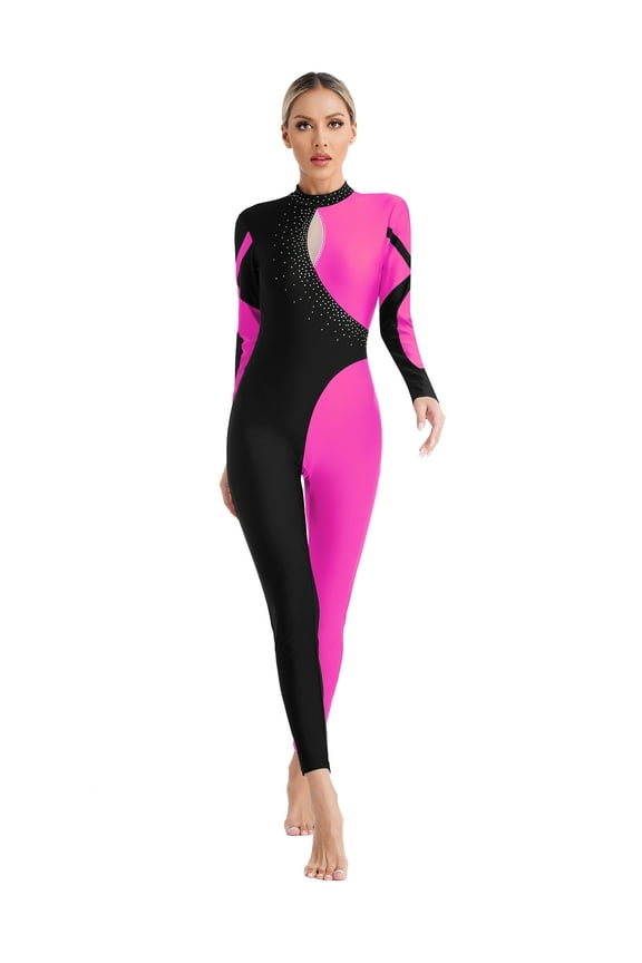 Mommy and Me Jumpsuit Long Sleeve Unitard Full Length Bodysuits Gymnastics Ballet Dance Hot Pink S