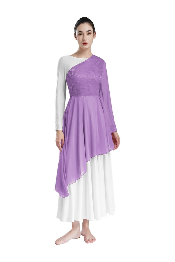 Praise Dance Dress for Women One Shoulder Church Worship Praise Dance Overlay and Tunics Light Purple S