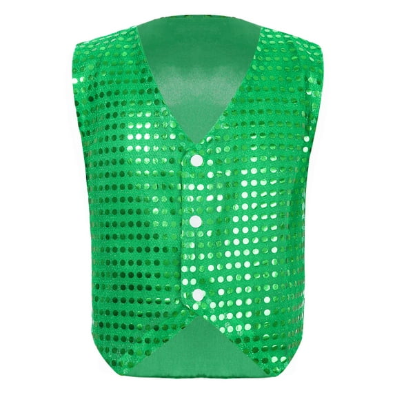 Moggemol Shiny Sequined Vest for Boys Kids Choir Jazz Dance School Performance Show Gentle Waistcoat Green 150