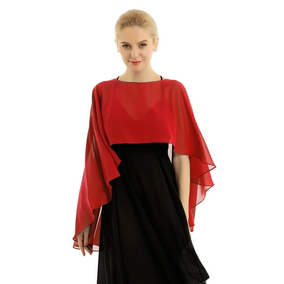 Moggemol Woman Chiffon Ruffled Bolero Shrugs Cardigan Wedding Dance Party Shawls Wraps Beach Cover up Red One Size