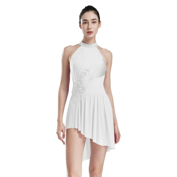 Moggemol Women Lyrical Dance Costumes Modern Contemporary Ballet Dancewear Straps Back Chiffon Flowy Ivory XL