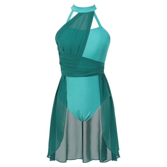 Moggemol Women Lyrical Dance Leotard Dress Dancewear Costume Halter Neck Leotard Gymnastics Green M
