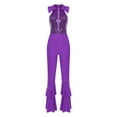 thumbnail image 1 of Moggemol Women's Sparkly Sequin Disco Jumpsuit Sleeveless Zipper Hippie Jumpsuit 70s Disco Outfits Purple M, 1 of 5