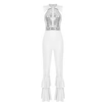 Moggemol Women's Sparkly Sequin Disco Jumpsuit Sleeveless Zipper Hippie Jumpsuit 70s Disco Outfits Silver S