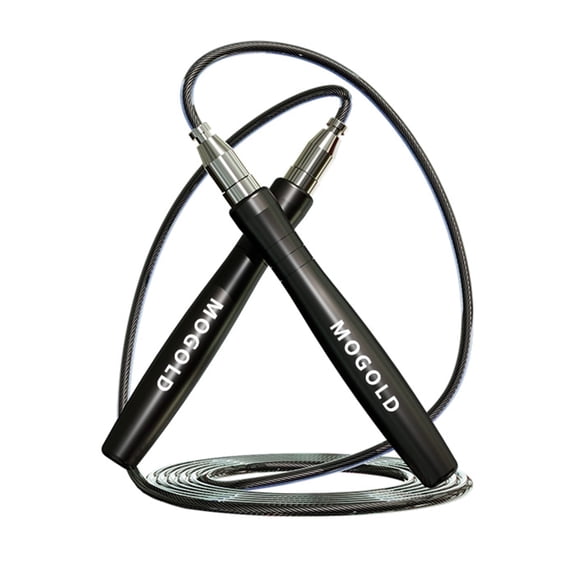 MOGOLD Adjustable Speed Jump Rope with Ball Bearings and Metal Rubber Handles, Black