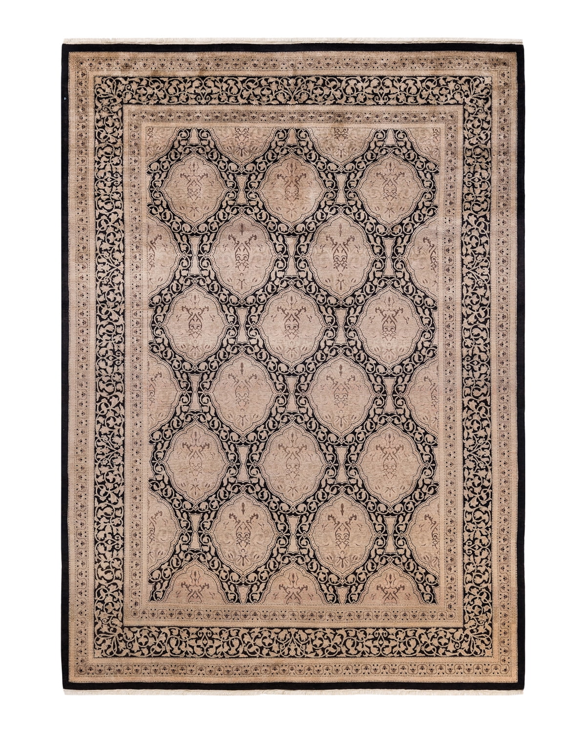 Mogul Timeless Elegance Hand-Knotted Black Wool Area Rug, 6'2" x 8'8"