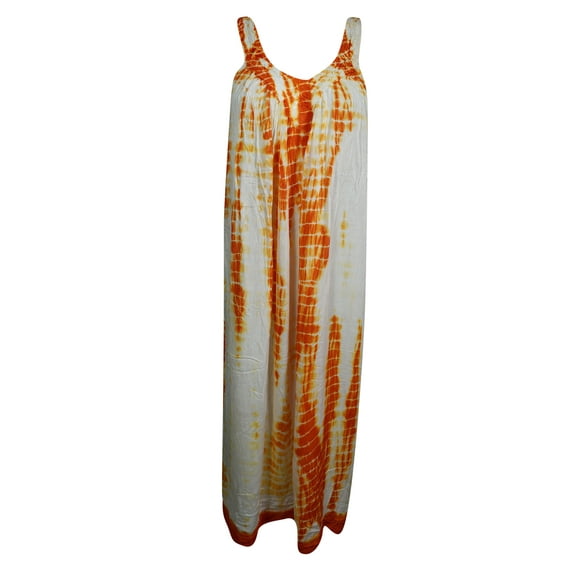 Mogul Women Sundress Tie-Dye Sleeveless V-Neck Summer Style Beach Coverup Comfy Long Tank Dresses
