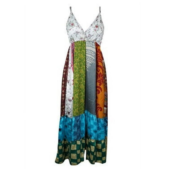 Mogul Womens Maxidress, Hawaiaan Silk Maxi Dress, Colorful Bohemian Dress S/M