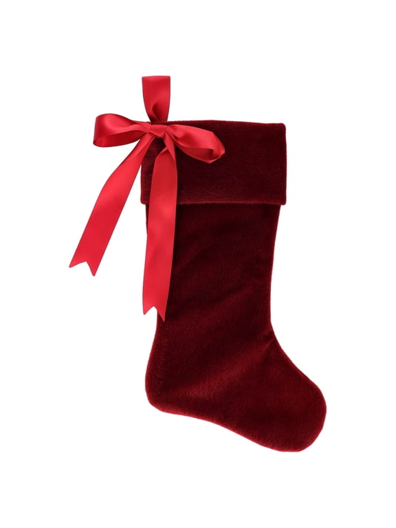 Mohair Christmas Stocking, Burgundy, 20 in, by Holiday Time