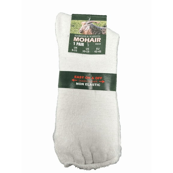 Mohair Wool Blend Socks, Soft Non Elastic Design for Sensitive Skin, Easy On, Off, All Day Comfort, Warm, Breathable Cozy Fit, Ideal for Circulation Support, Everyday Lounging, White
