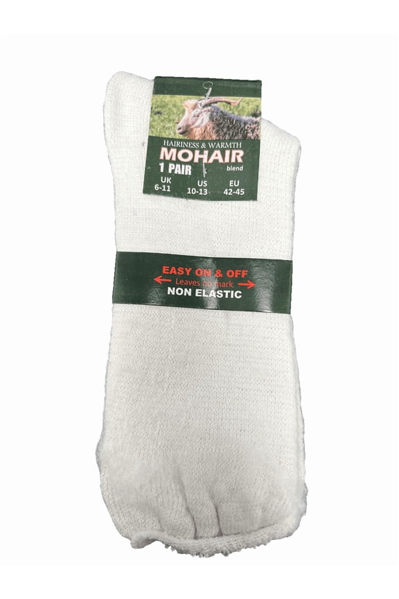 Mohair Wool Blend Socks, Soft Non Elastic Design for Sensitive Skin, Easy On, Off, All Day Comfort, Warm, Breathable Cozy Fit, Ideal for Circulation Support, Everyday Lounging, White