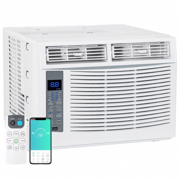 Mohavair 6000 BTU Window Air Conditioner Smart WiFi AC Unit Cooling for 250 Sq Ft Rooms with Remote App Control, Install Accessories