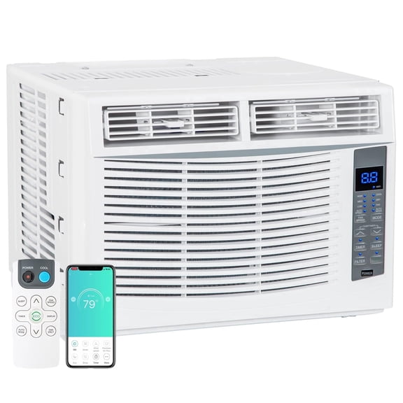 Mohavair 6000 BTU Window Air Conditioner Smart WiFi AC Unit Cooling for 250 Sq Ft Rooms with Remote App Control, Install Accessories
