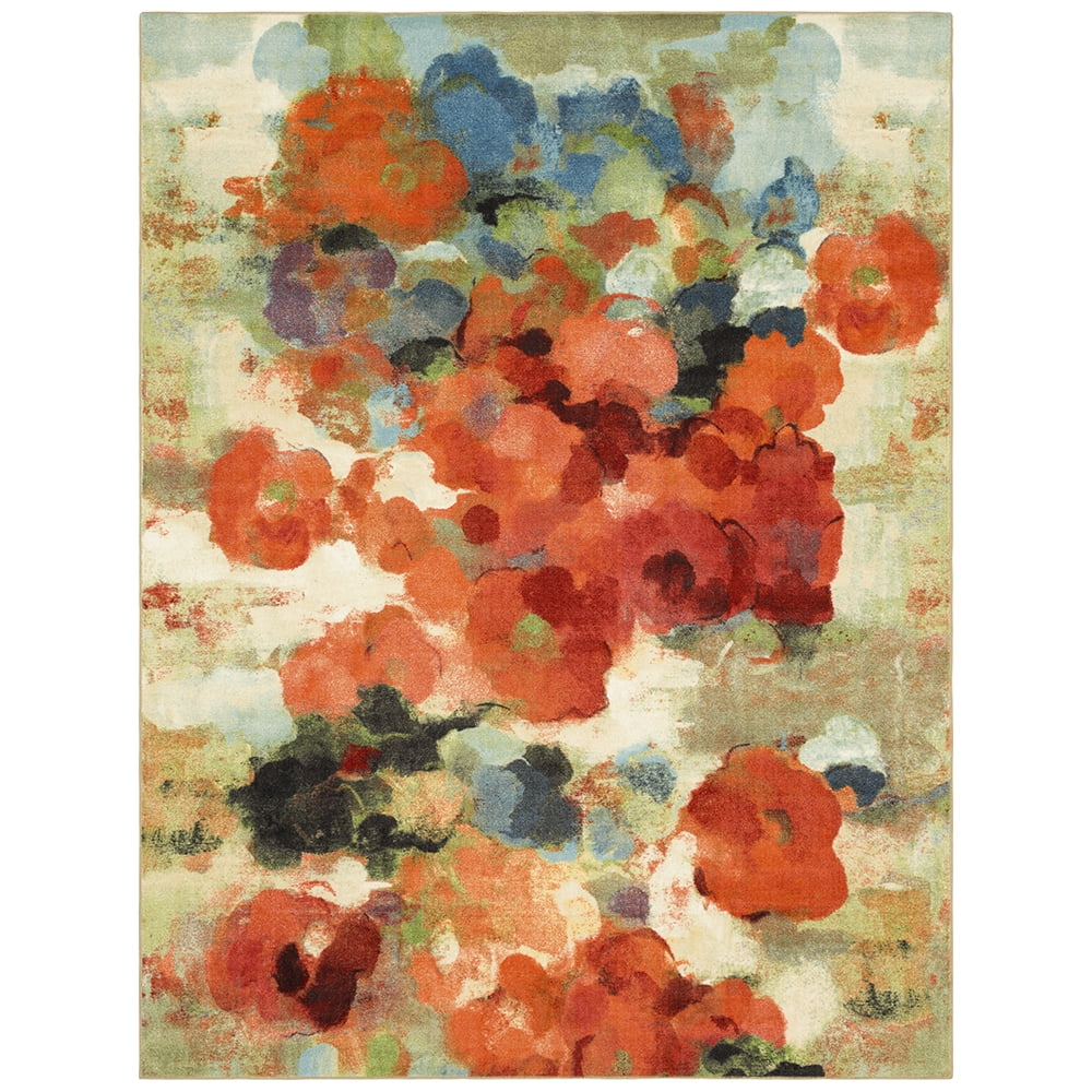 Large Red and Green Floral Tufted Silk Area Rug