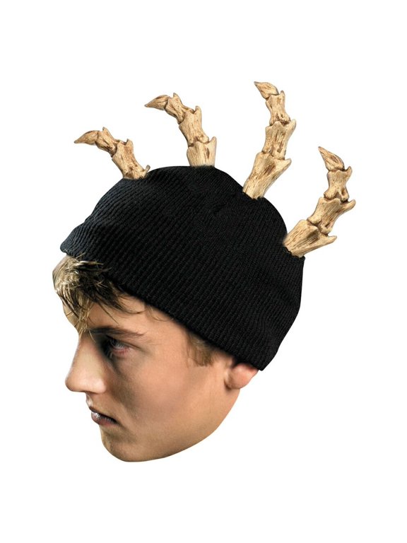 Bone Mohawk Beanie Black Knit Hat with Bone Spikes