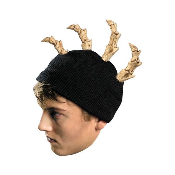 Bone Mohawk Beanie Black Knit Hat with Bone Spikes