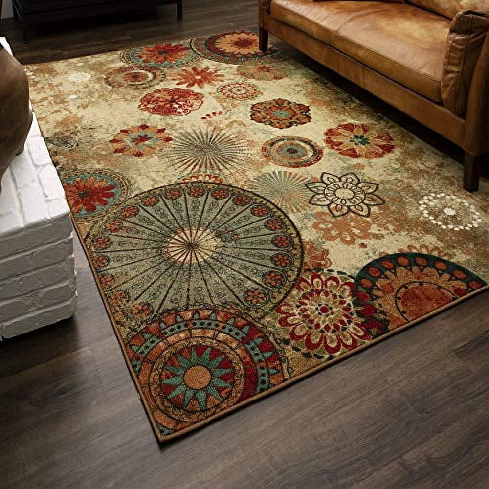 Alexa Red and Beige Synthetic Medallion Area Rug 6' x 9'