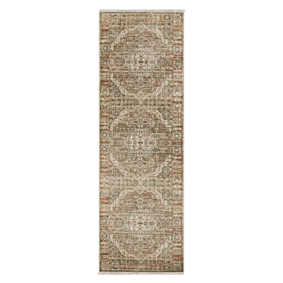 Mohawk Home Annabel Plush Pile Machine Woven Stain/Fade Resistant Fringed Ornamental Indoor Area Rug , Green/Orange, 2' 6" x 7' 10"
