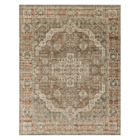 Mohawk Home Annabel Plush Pile Machine Woven Stain/Fade Resistant Fringed Ornamental Indoor Area Rug , Green/Orange, 7' 10" x 10' 1"