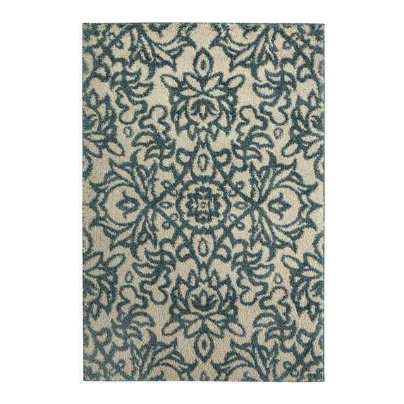 Mohawk Home Augusta Spokane Abyss Blue Woven Area Rug, 8'x11', Cream & Blue