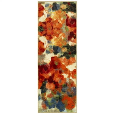 Mohawk Home Aurora Colorful Garden Multi Contemporary Floral Printed Runner, 1'8"x6', Orange & Green