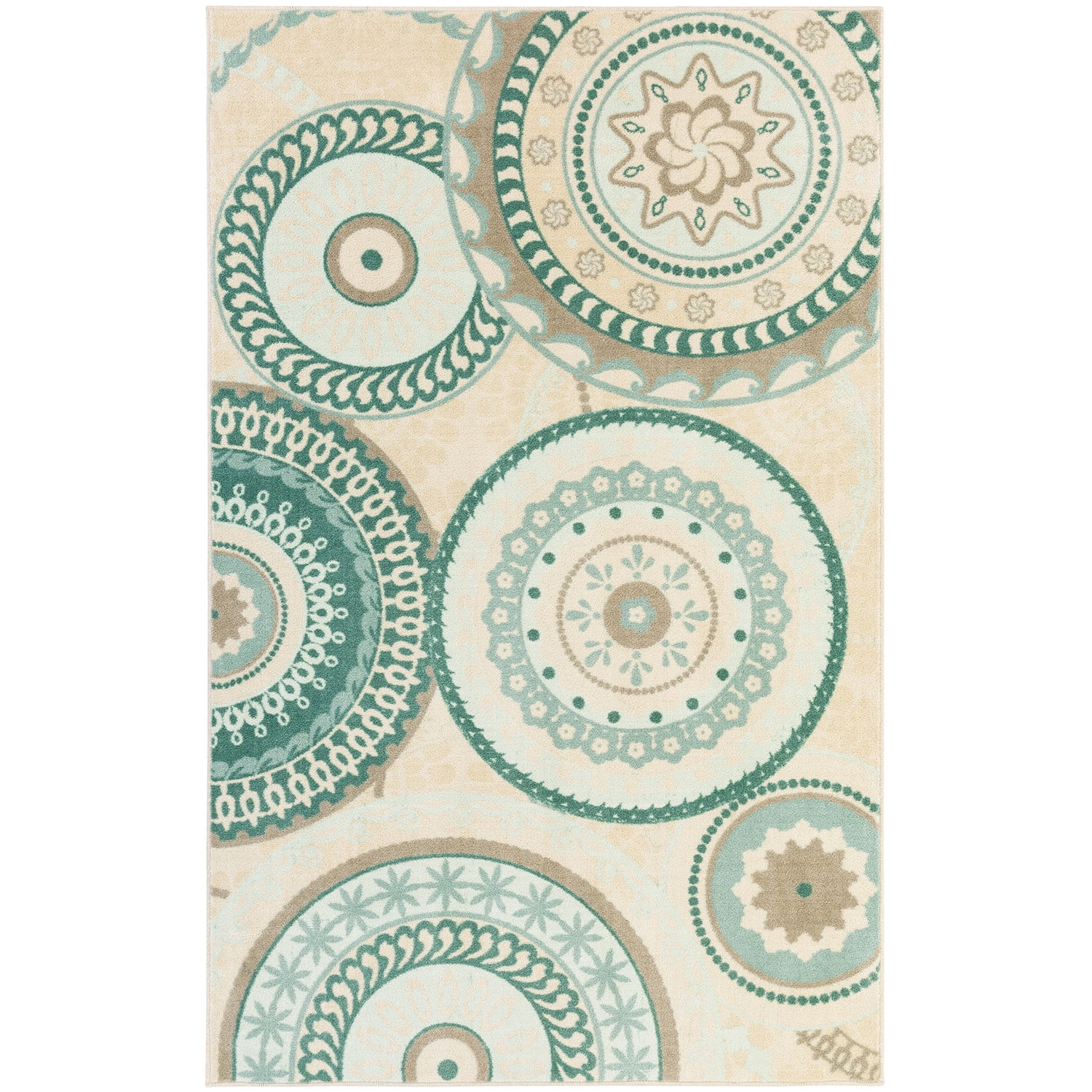 Mohawk Home Aurora Forest Suzani Aqua Printed Area Rug, 5'x8', Cream