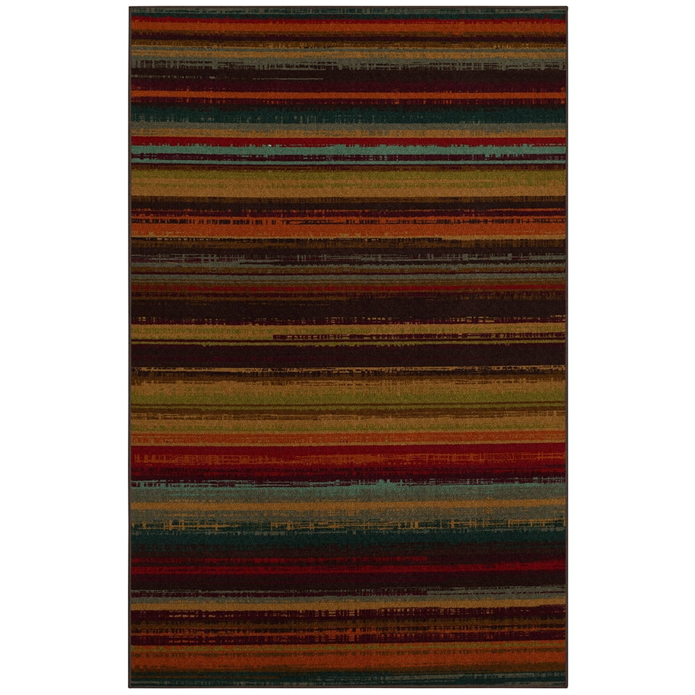 Rectangular Red Stripe Stain-Resistant Synthetic Area Rug