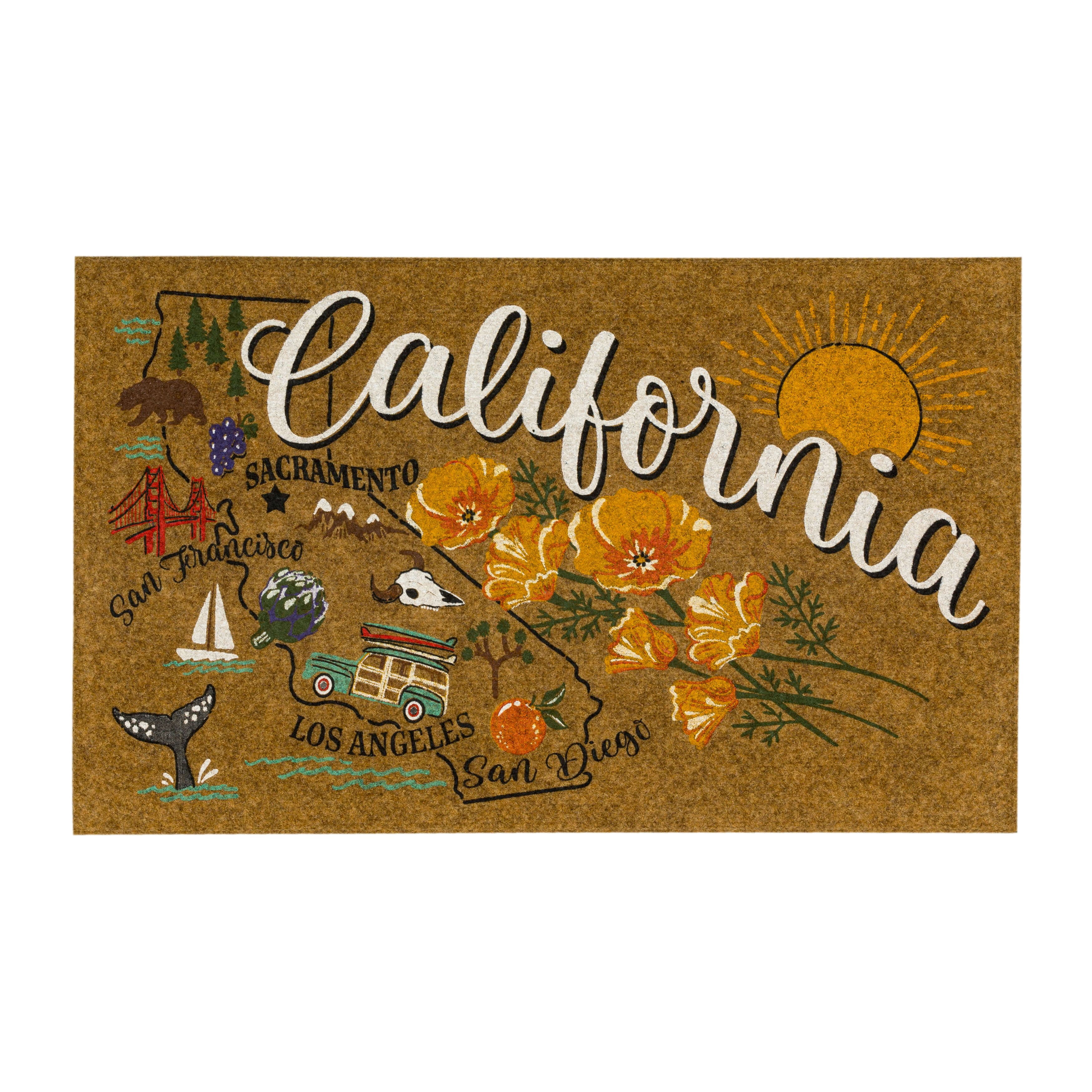 Mohawk Home California Indoor/Outdoor All Weather Polyester Rubber Backed Rectangle Doormat, Tan, 18" x 30"