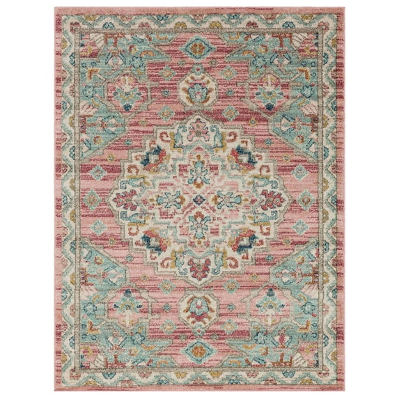 Mohawk Home Catalan Low Pile Latex Backed Stain and Fade Resistant Geometric Pink Indoor Area Rug, 1' 9" X 3'
