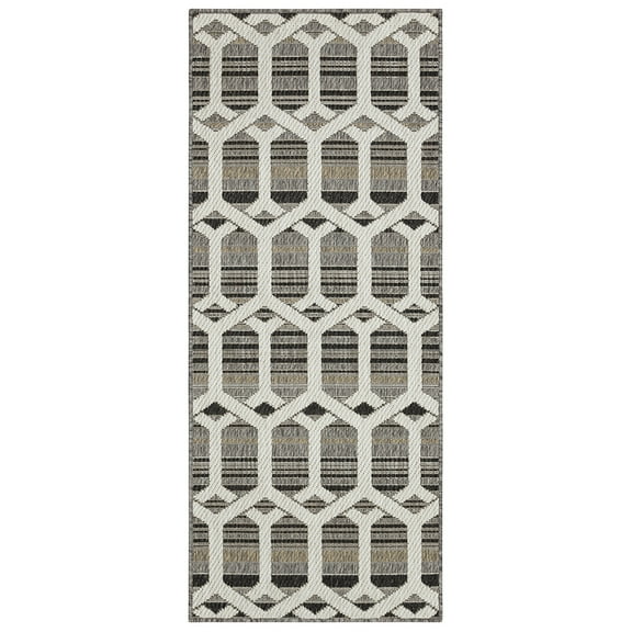Mohawk Home Clemente Geo Outdoor Area Rug, Dark Grey, 2' 6" x 6'