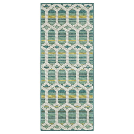 Mohawk Home Clemente Geo Outdoor Area Rug, Teal, 2' 6" x 6'