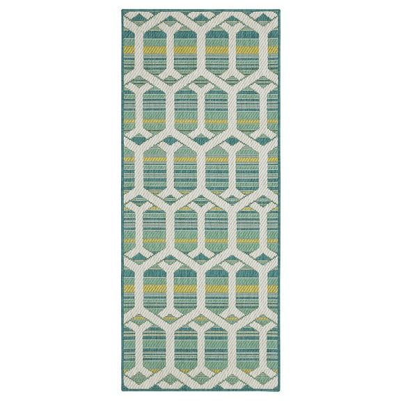Mohawk Home Clemente Geo Outdoor Area Rug, Teal, 2' 6" x 6'
