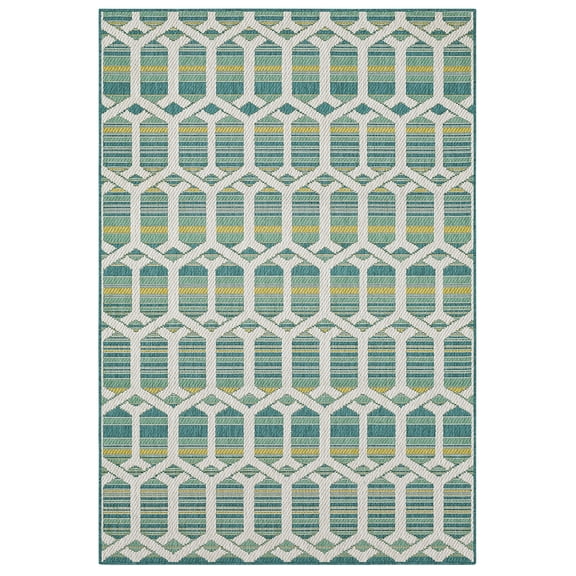 Mohawk Home Clemente Geo Outdoor Area Rug, Teal, 8' x 10'