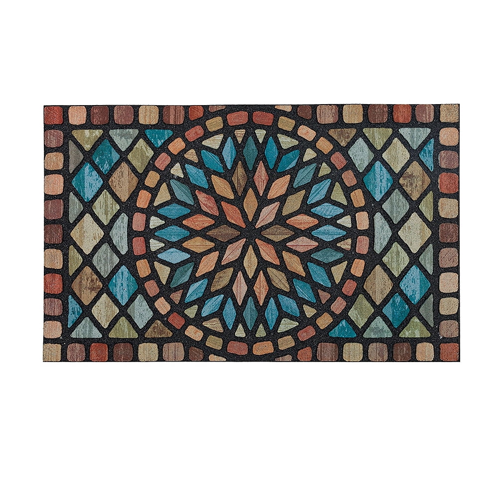 Multicolor Stained Glass Pattern Outdoor Door Mat