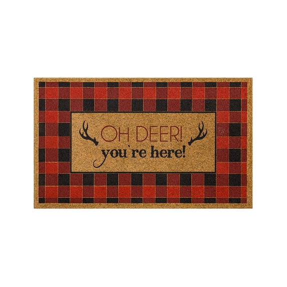 Mohawk Home Faux Coir Door Mat, Oh Deer Antlers, Natural,1' 6" X 2' 6"