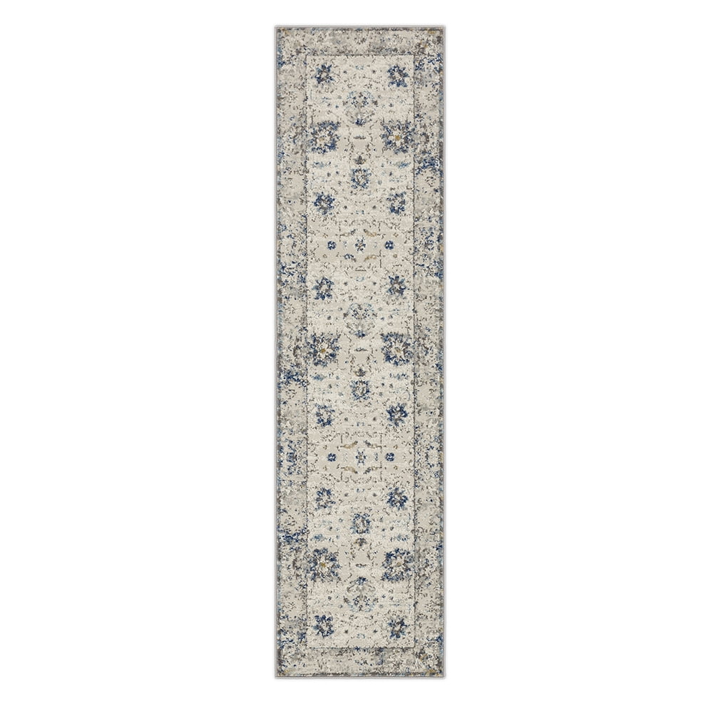 Mohawk Home Fenton Washable Low Pile Stain and Fade Resistant Indoor Runner Rug, Grey/Dark Blue, 2' X 10'