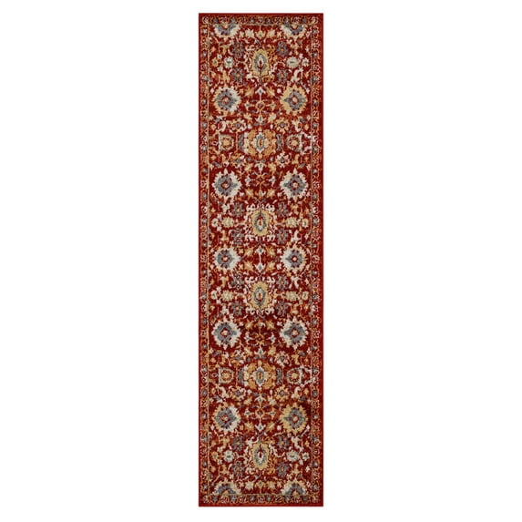 Mohawk Home Chortai Low Pile Latex Backed Stain and Fade Resistant Ornamental Red Indoor Area Rug, 1' 11" X 8'