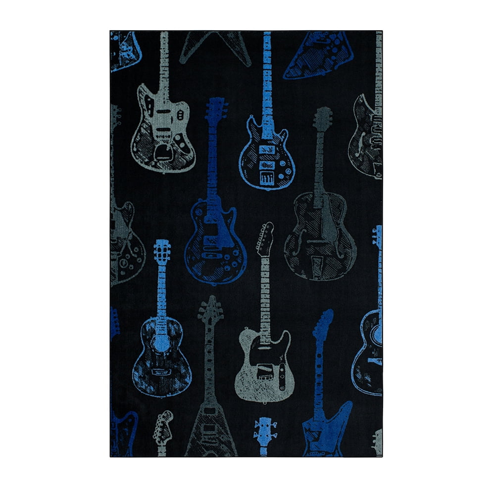 Mohawk Home Guitar Montage Printed Indoor Area Rug in Blue, 8'x10'