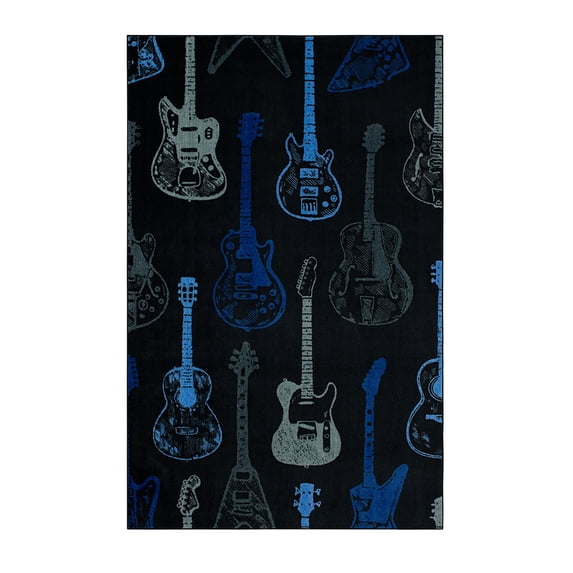 Mohawk Home Guitar Montage Printed Indoor Area Rug in Blue, 8'x10'