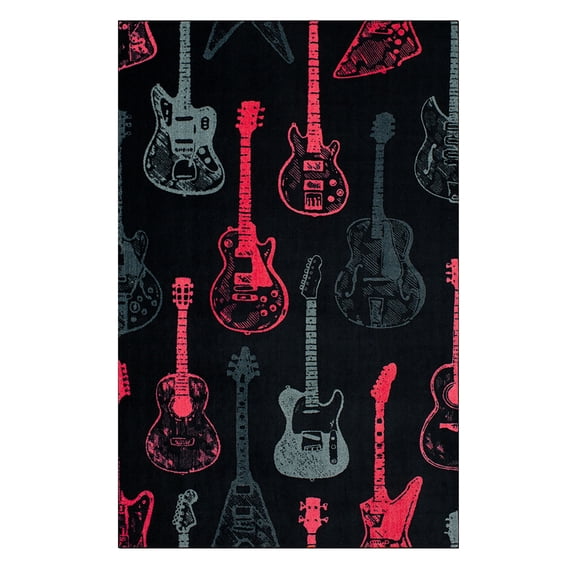 Mohawk Home Guitar Montage Printed Indoor Area Rug in Pink, 3'4"x5'